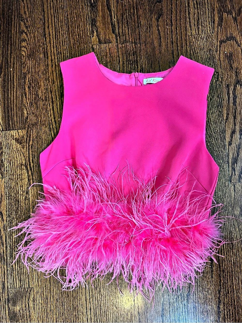 La'Ros Luca Feather Shirt Top Feather Tank Top in Pink Size Small Like New